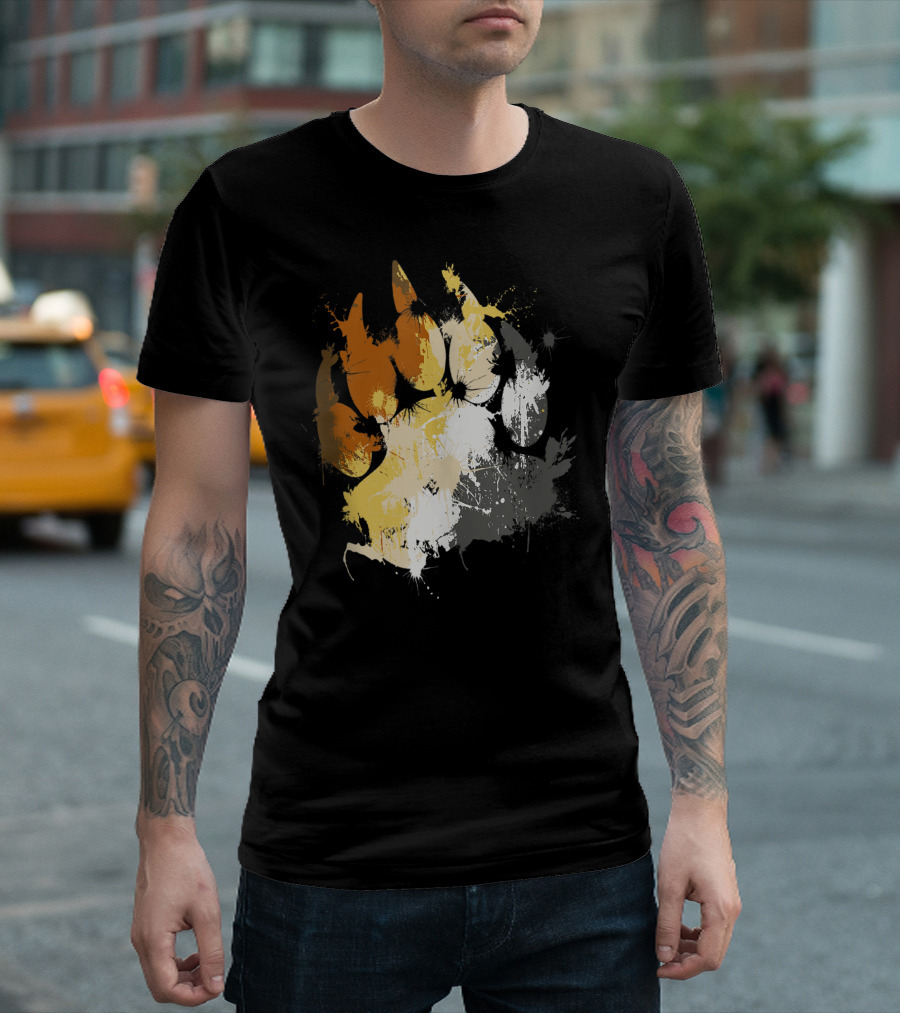 Mens Gay Bear Pride A1 Splatter Paw Print Multicolor T-Shirt