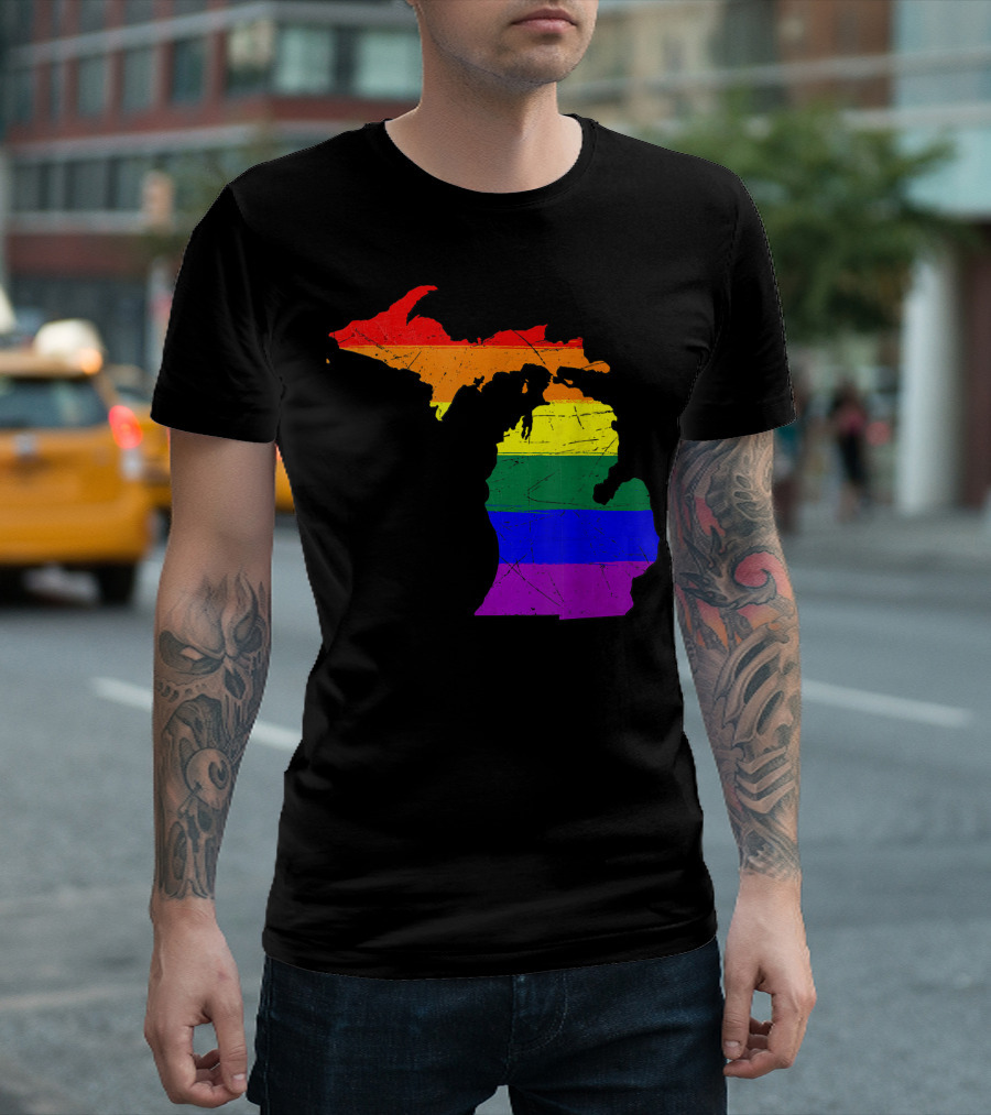 Michigan State Map Rainbow Pride Flag T-Shirt