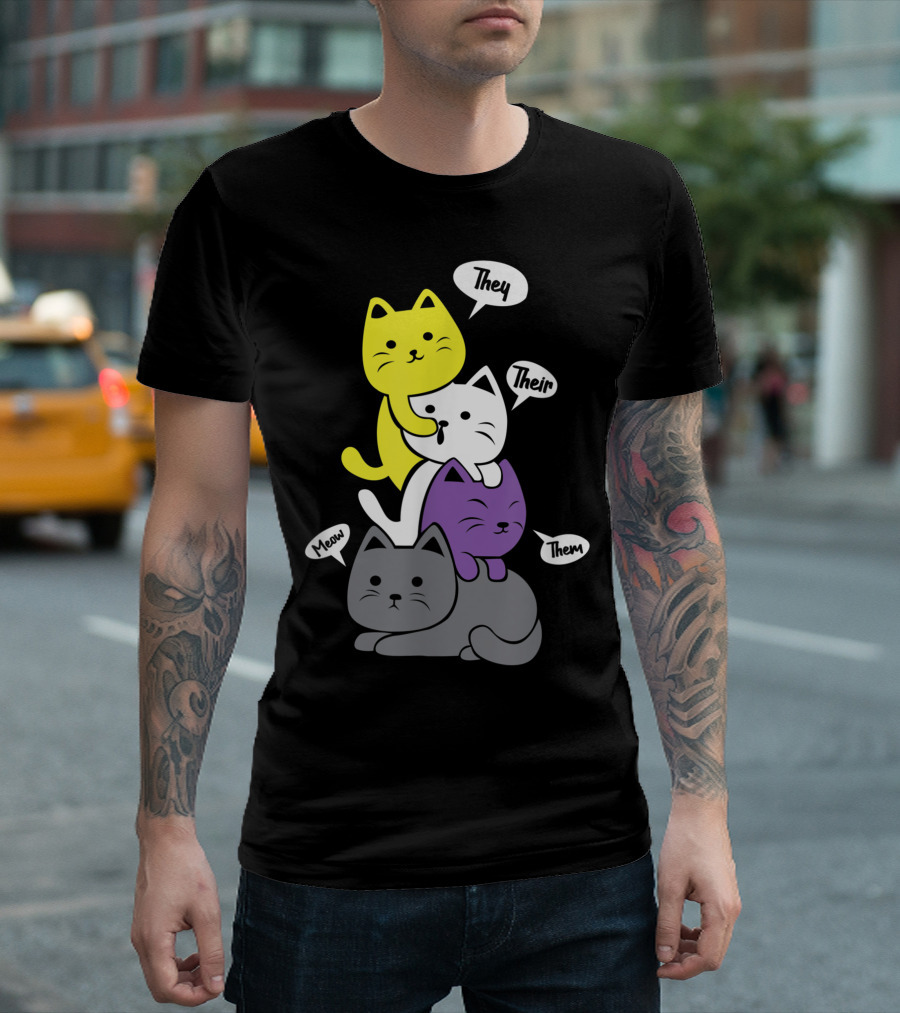 Nonbinary Flag Cats They Their Them Meow Kawaii T-Shirt