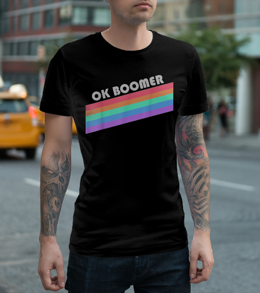 OK Boomer Rainbow Stripe Pride Millennial Retro T-Shirt