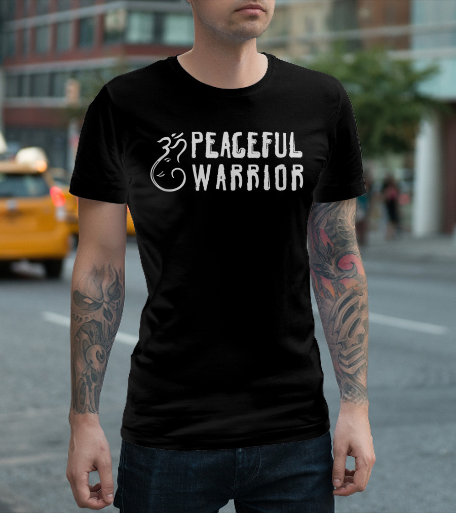 Peaceful Warrior Om Symbol Yoga Activism Vegan Warrior T-Shirt