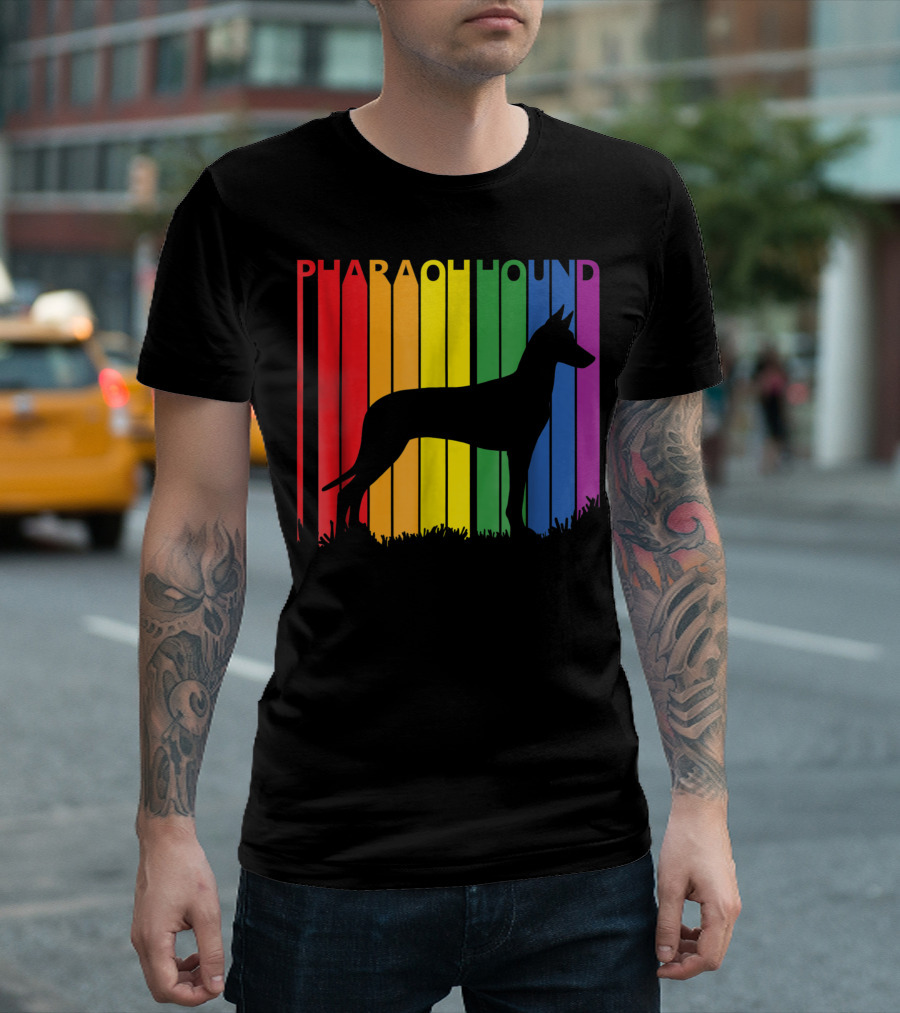 PHARAOH HOUND Rainbow Silhouette on Stripes T-Shirt