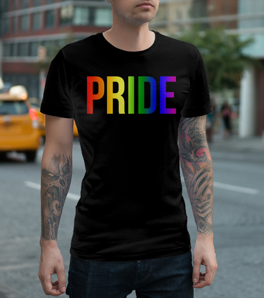 Pride Rainbow Flag Bold PRIDE Text for National Pride March T-Shirt