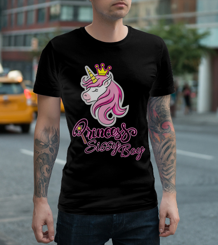 Princess Sissy Boy Pink Unicorn with Golden Crown T-Shirt