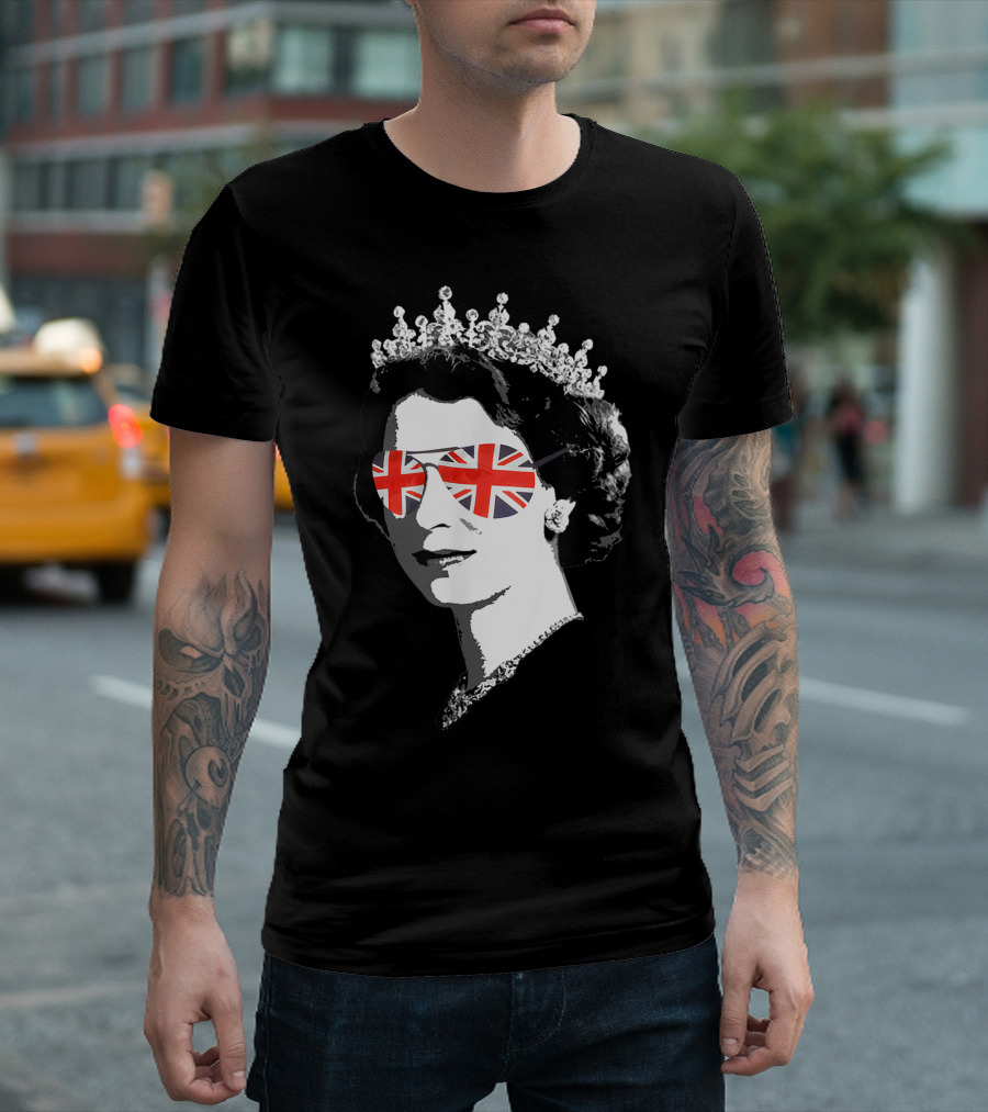 Queen Elizabeth II Union Jack Sunglasses British Crown Iconic T-Shirt