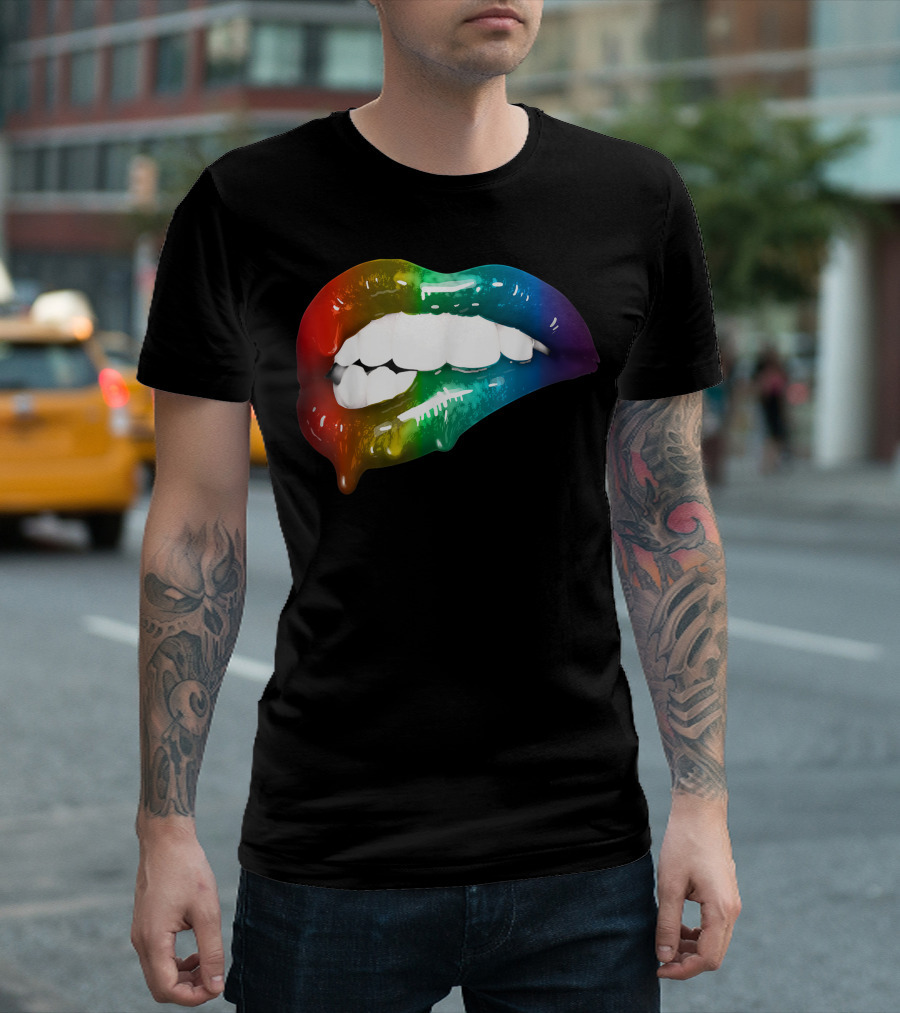 Rainbow Lips Cute Artful Make Up Addicts Colorful Expression T-Shirt