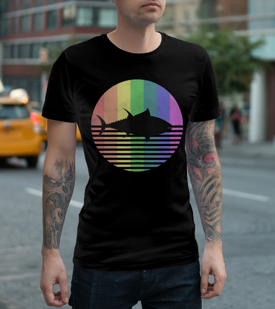 Retro Tuna Fish Rainbow Flag Vintage Fishing Gay Pride T-Shirt