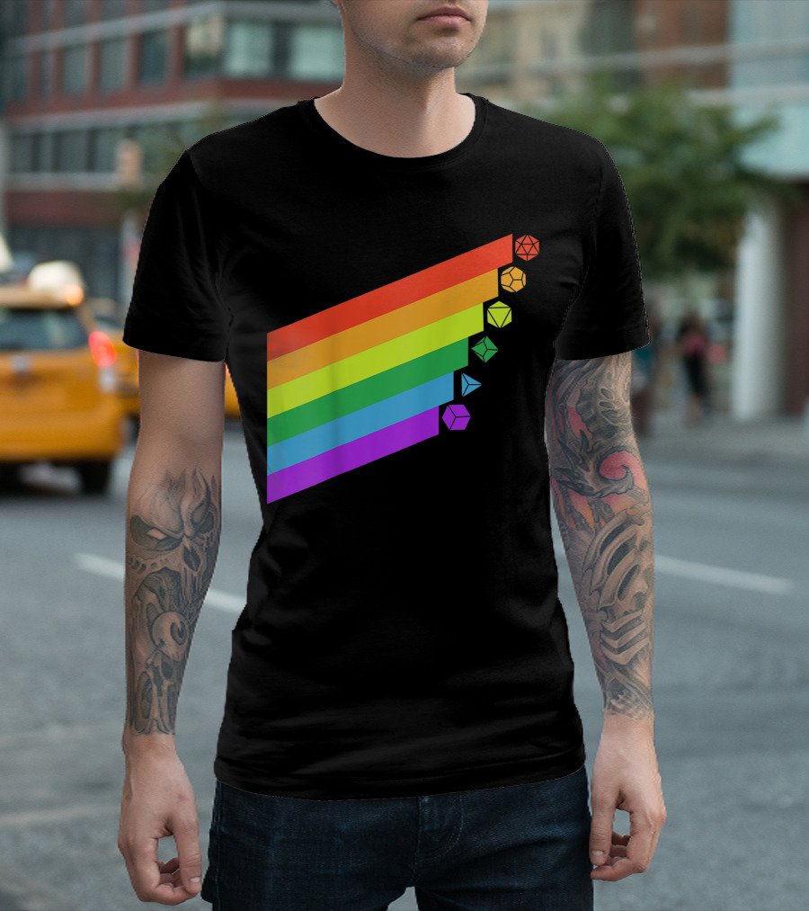 Rpg Dice Gay Pride Minimalist Rainbow D20 Set Tabletop Nerdy T-Shirt