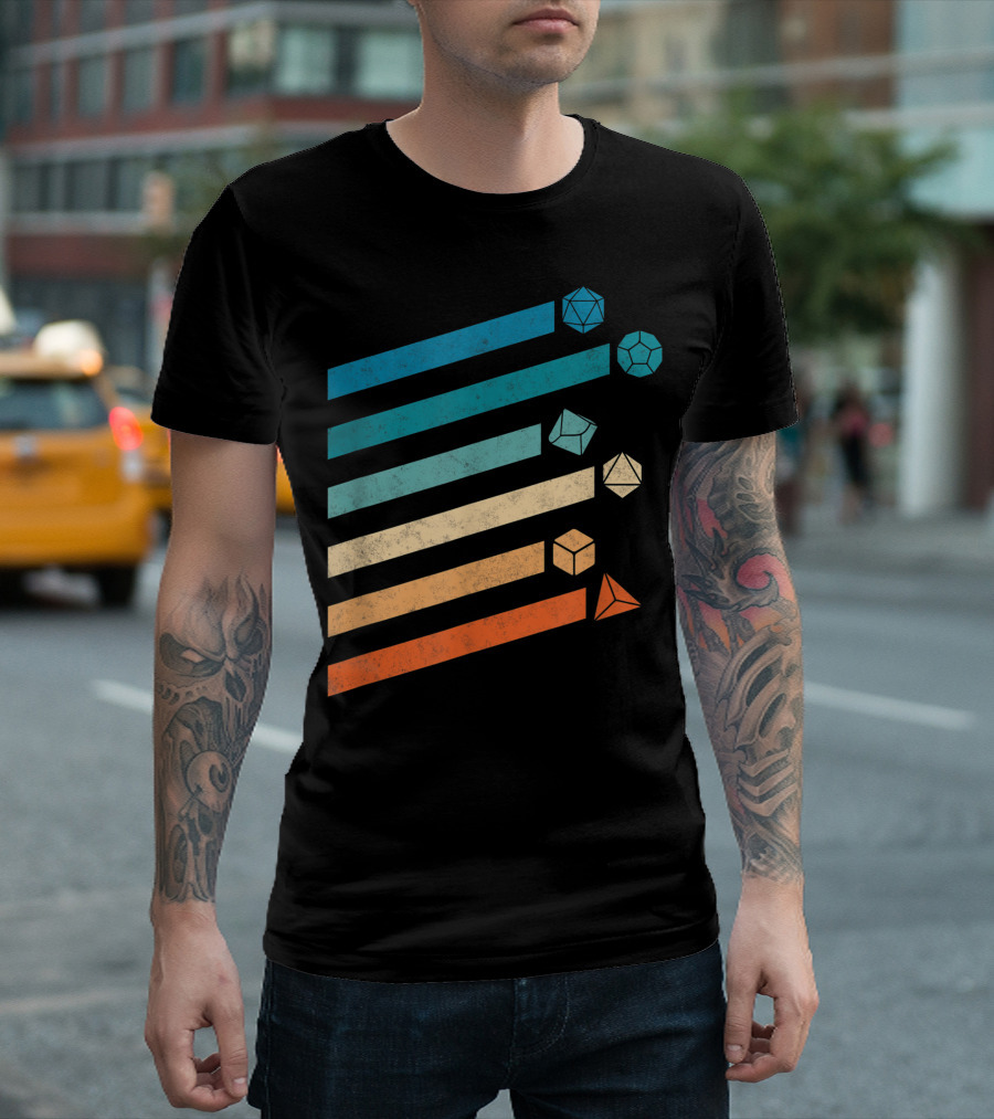 Colorful Retro Tabletop RPG GM Vintage D20 Dice Stripes T-Shirt