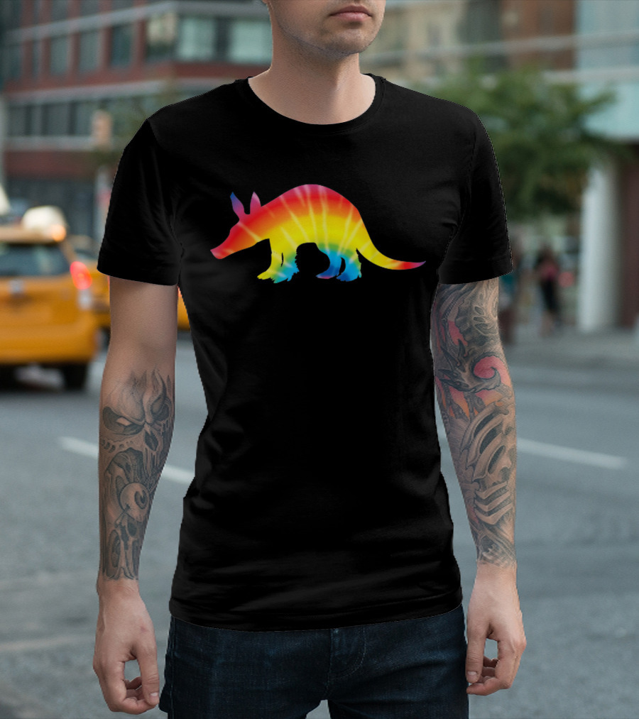 Tie Dye Aardvark Rainbow Print Anteater Silhouette Colorful Psychedelic T-Shirt
