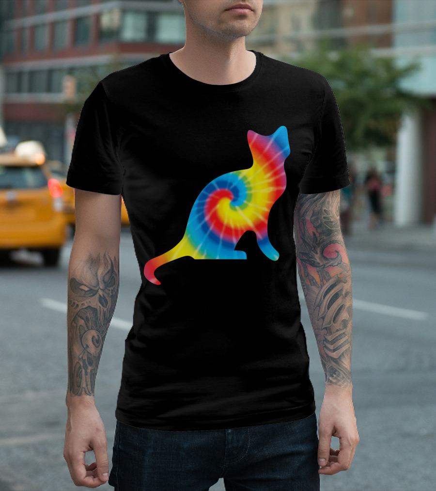 Tie Dye Rainbow Balinese Feline Cat Spiral Print T-Shirt
