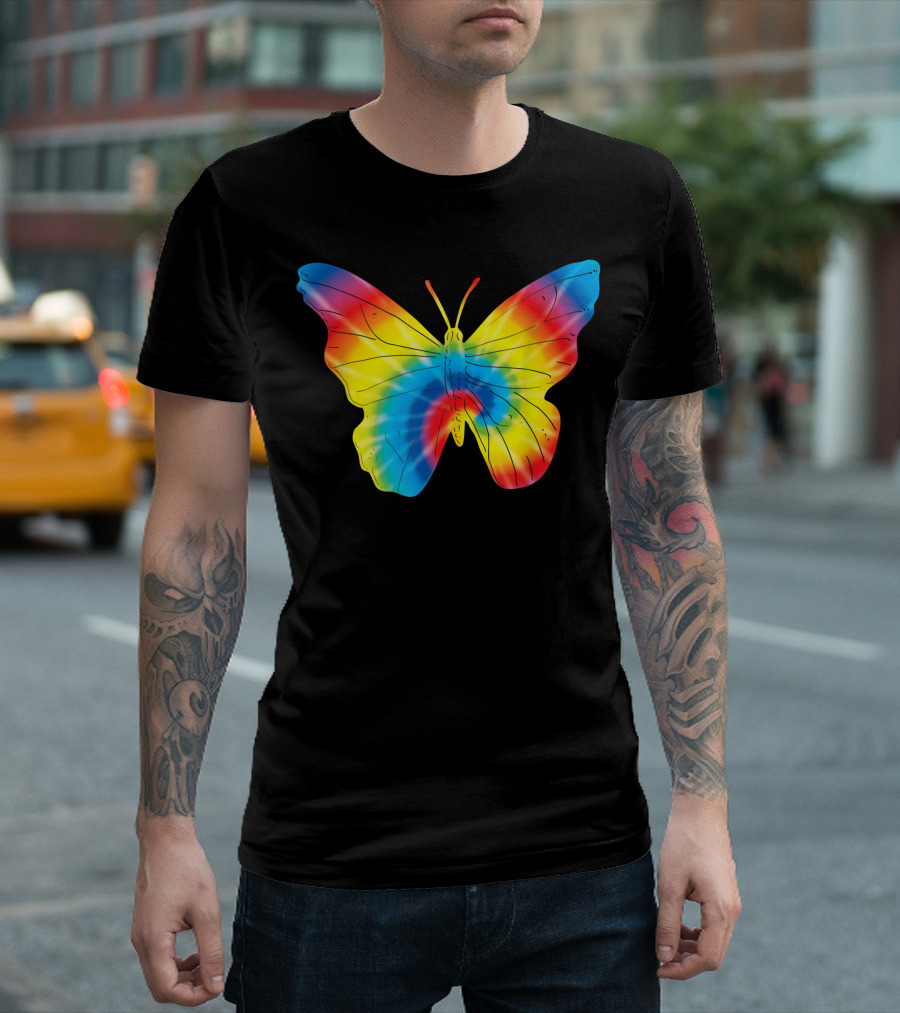 Tie Dye Butterfly Rainbow Ringlet Print T-Shirt