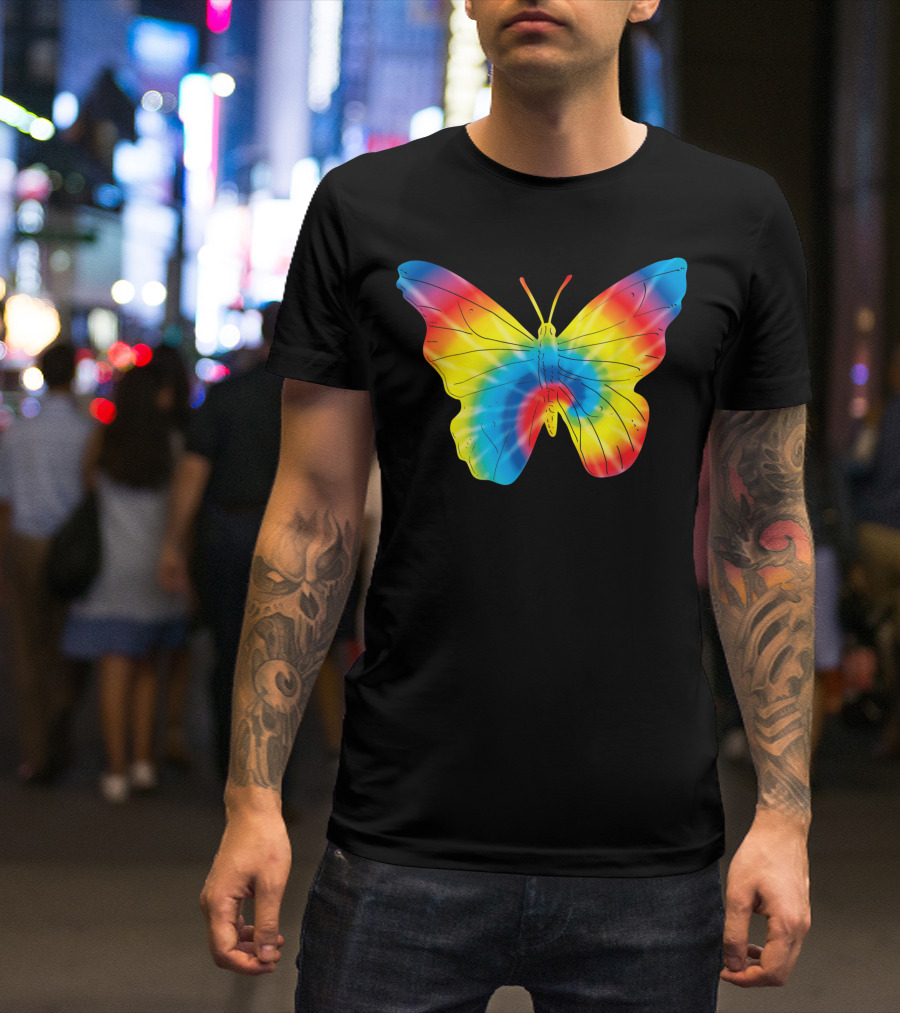 Tie Dye Butterfly Rainbow Ringlet Print T-Shirt