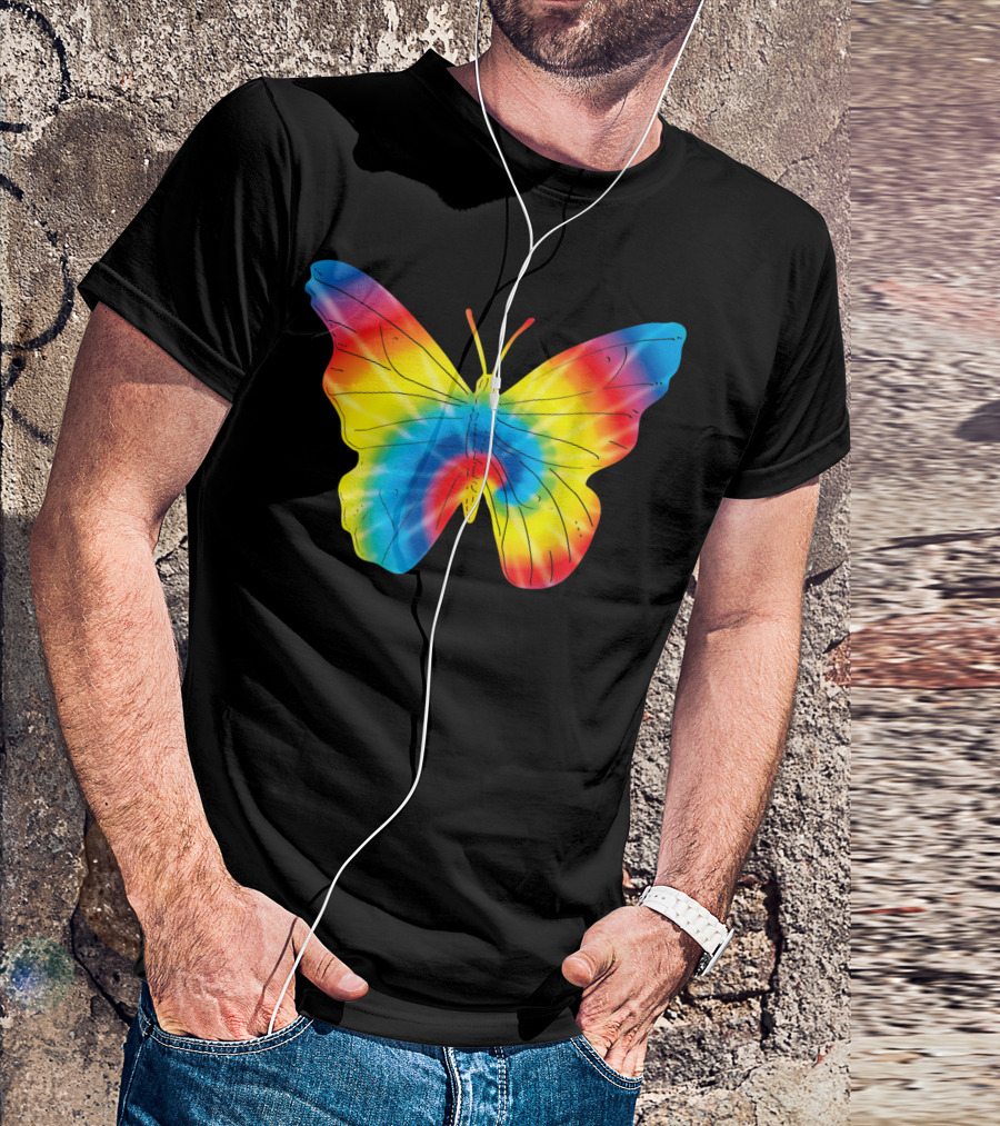 Tie Dye Butterfly Rainbow Ringlet Print T-Shirt