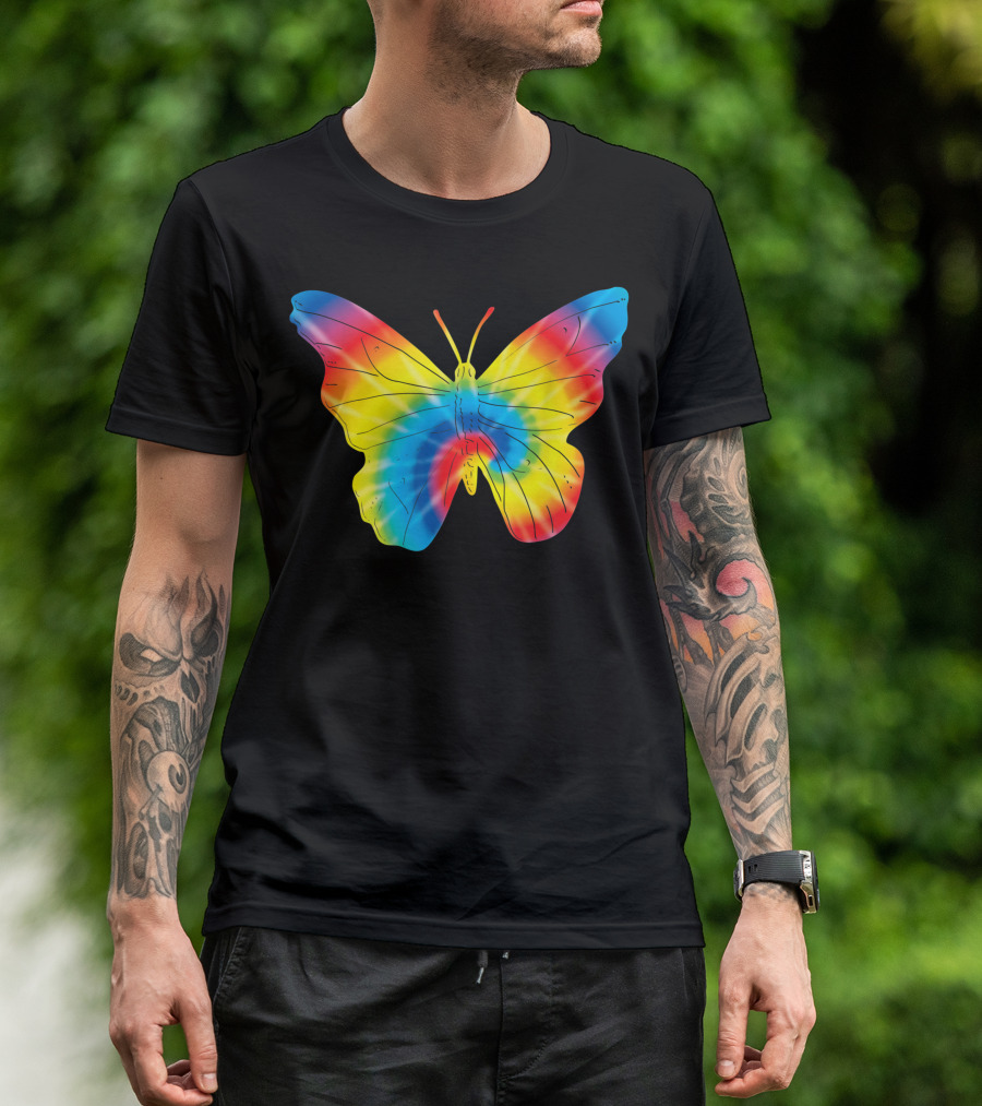Tie Dye Butterfly Rainbow Ringlet Print T-Shirt