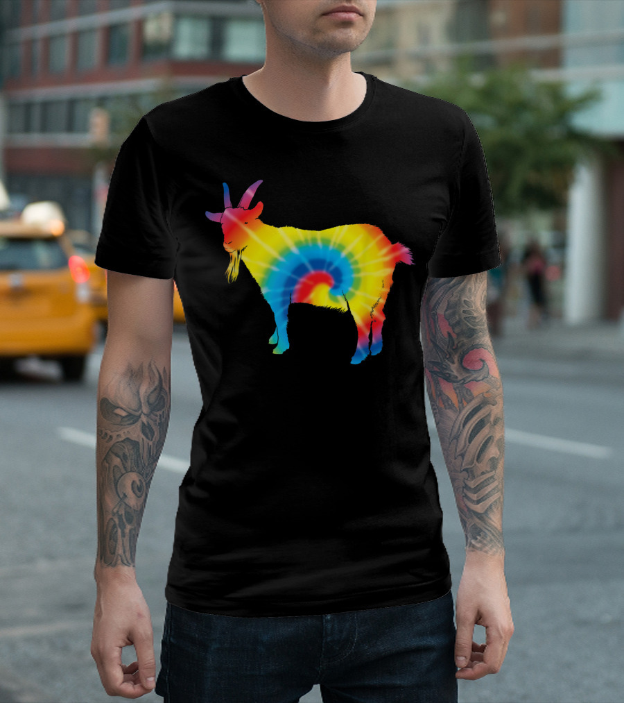 Tie Dye Rainbow Spiral Print Goat T-Shirt