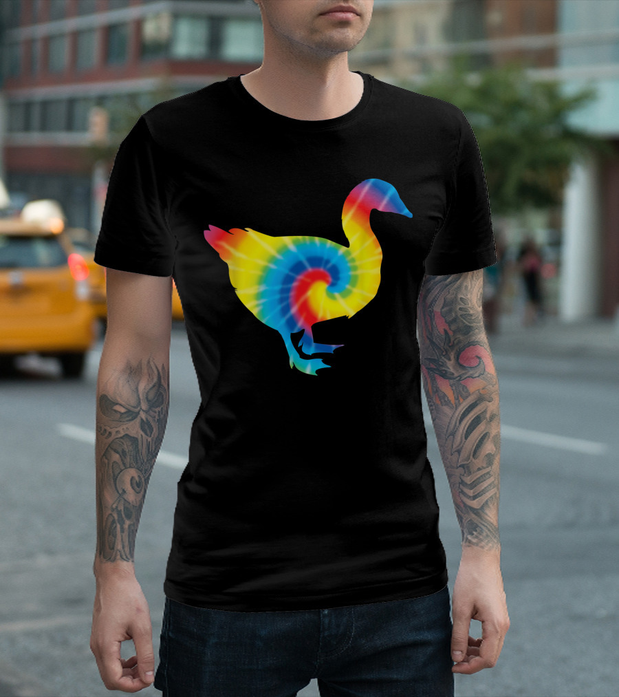 Tie Dye Rainbow Waterfowl Goose Print T-Shirt