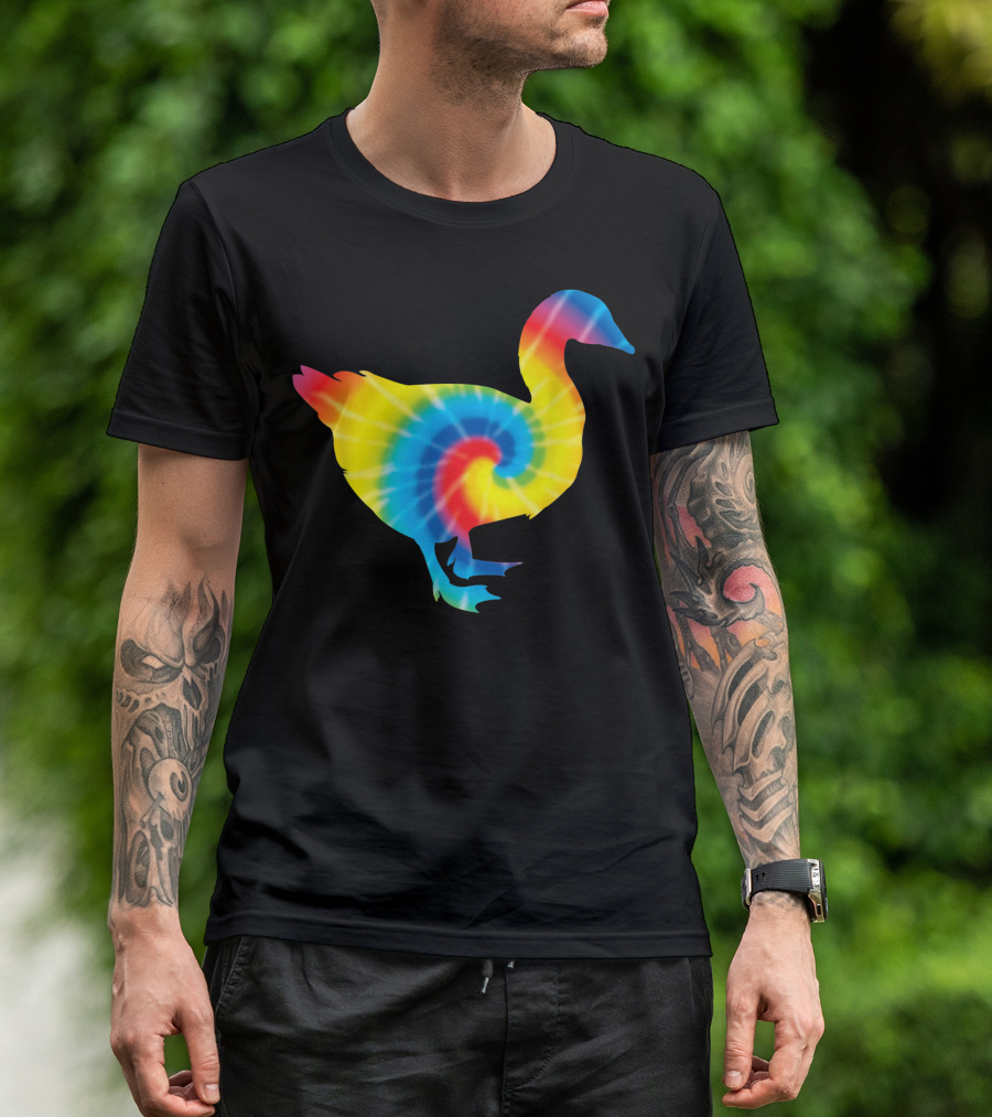 Tie Dye Rainbow Waterfowl Goose Print T-Shirt