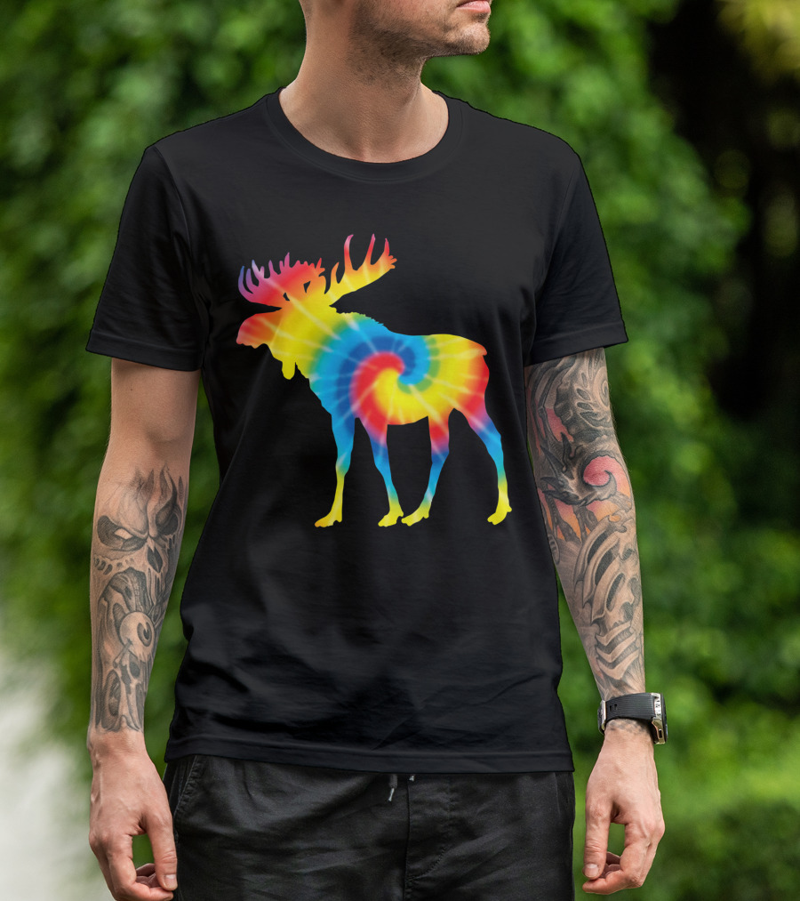 Tie Dye Moose Rainbow Swirl Deer Elk T-Shirt