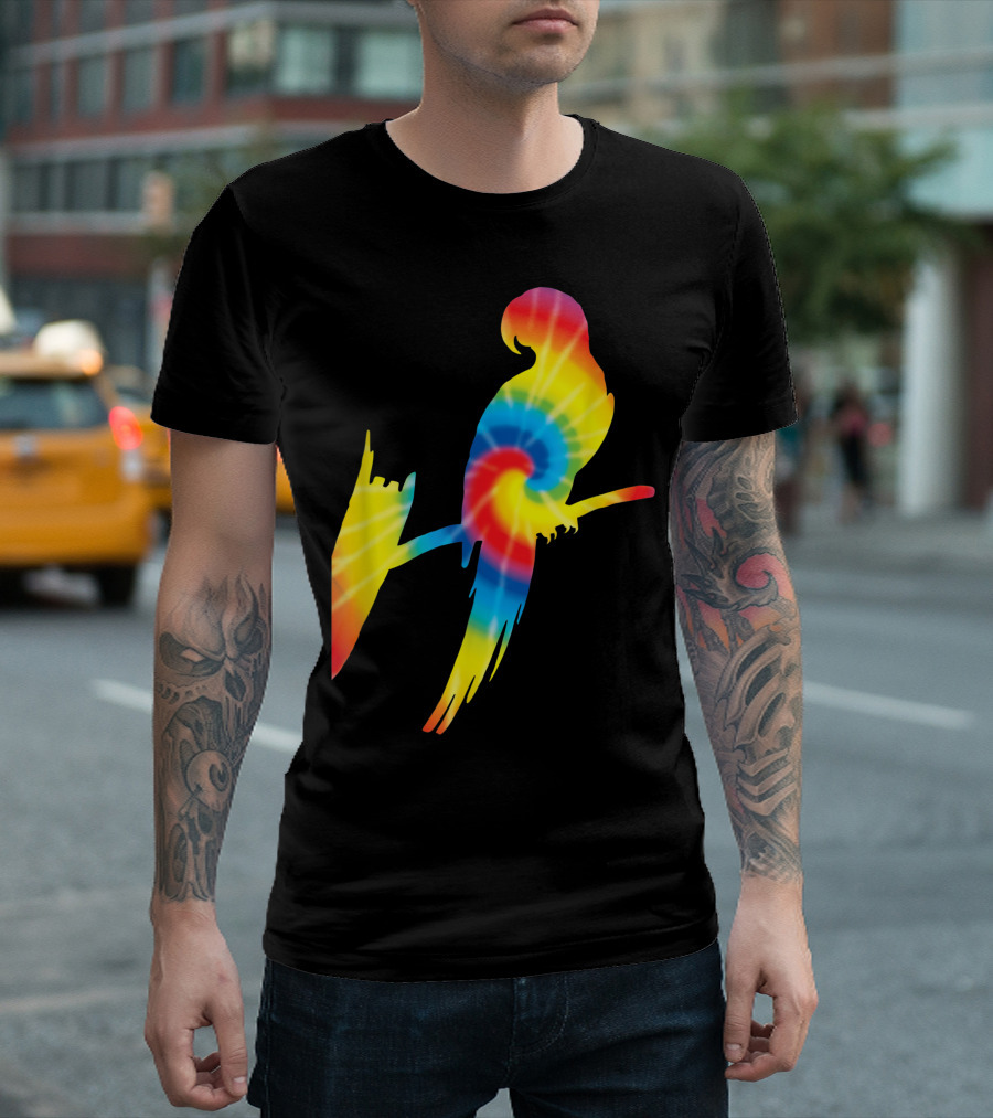 Tie Dye Parrot Rainbow Print Parrakeet Psychedelic T-Shirt