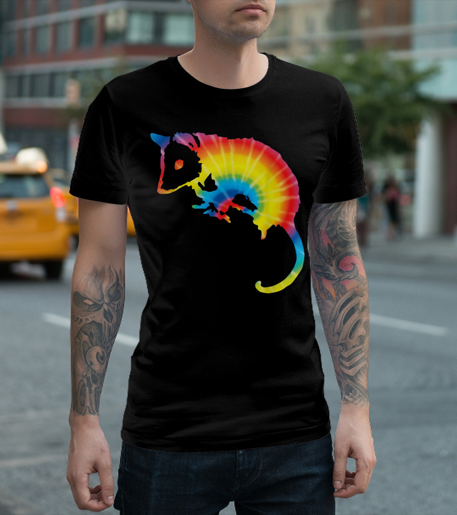 Rainbow Tie Dye Possum Marsupial Print T-Shirt