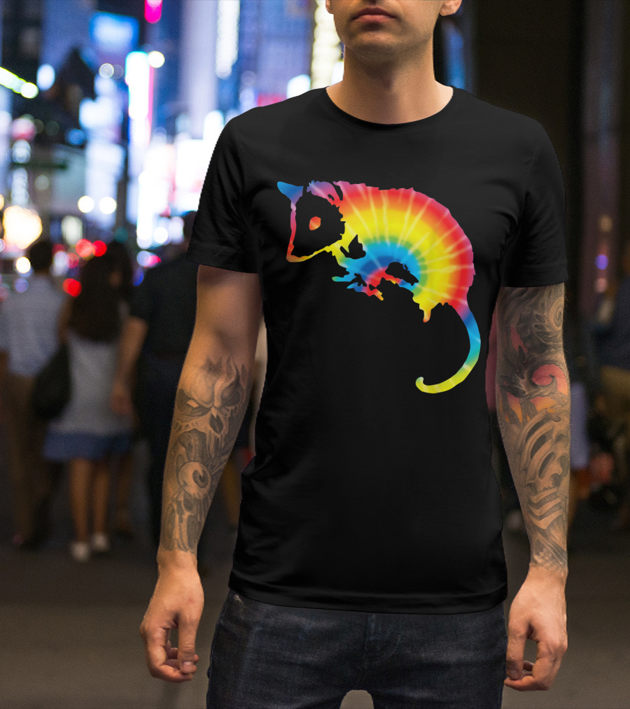 Rainbow Tie Dye Possum Marsupial Print T-Shirt