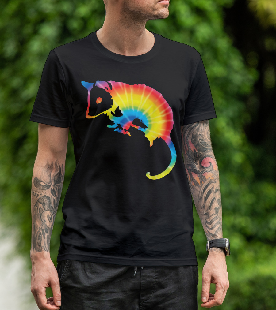 Rainbow Tie Dye Possum Marsupial Print T-Shirt