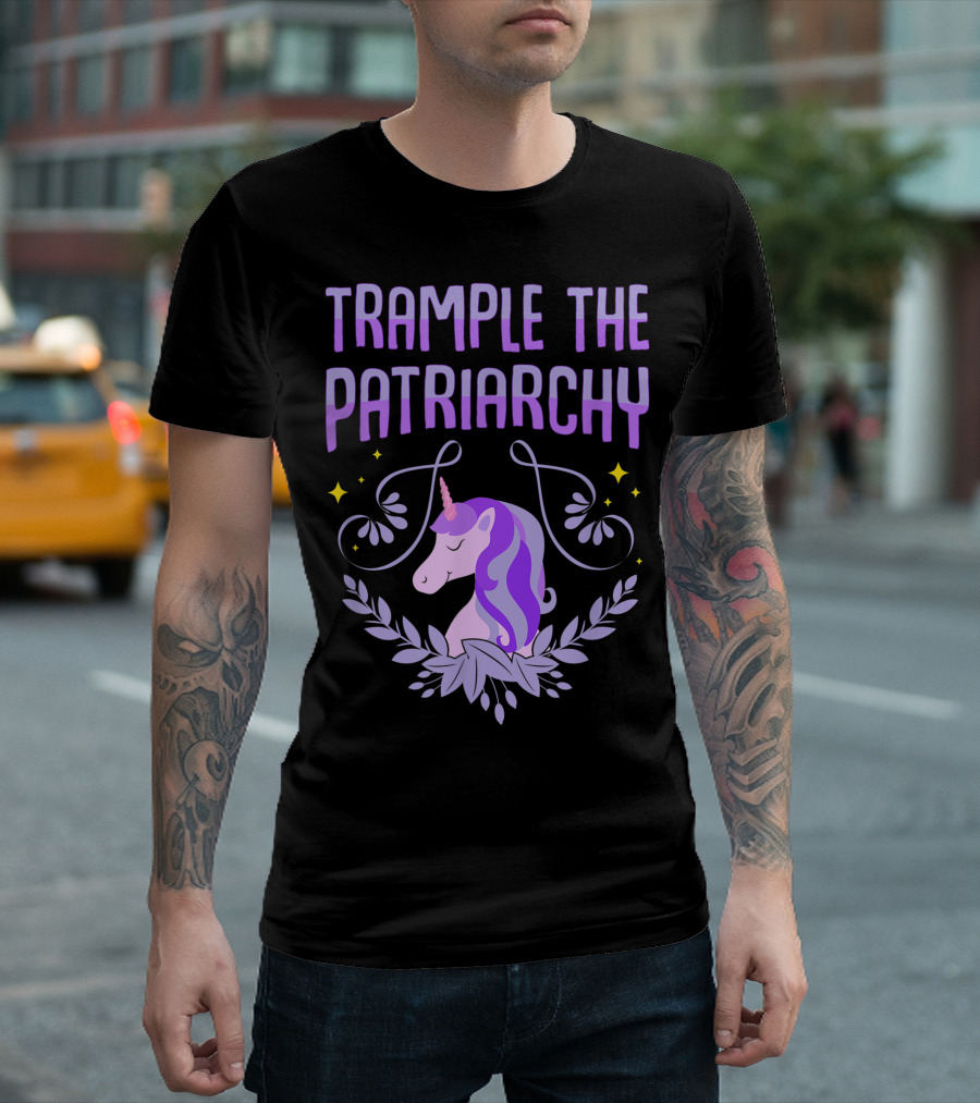 Trample The Patriarchy Unicorn Illustration Feminist Empowerment T-Shirt