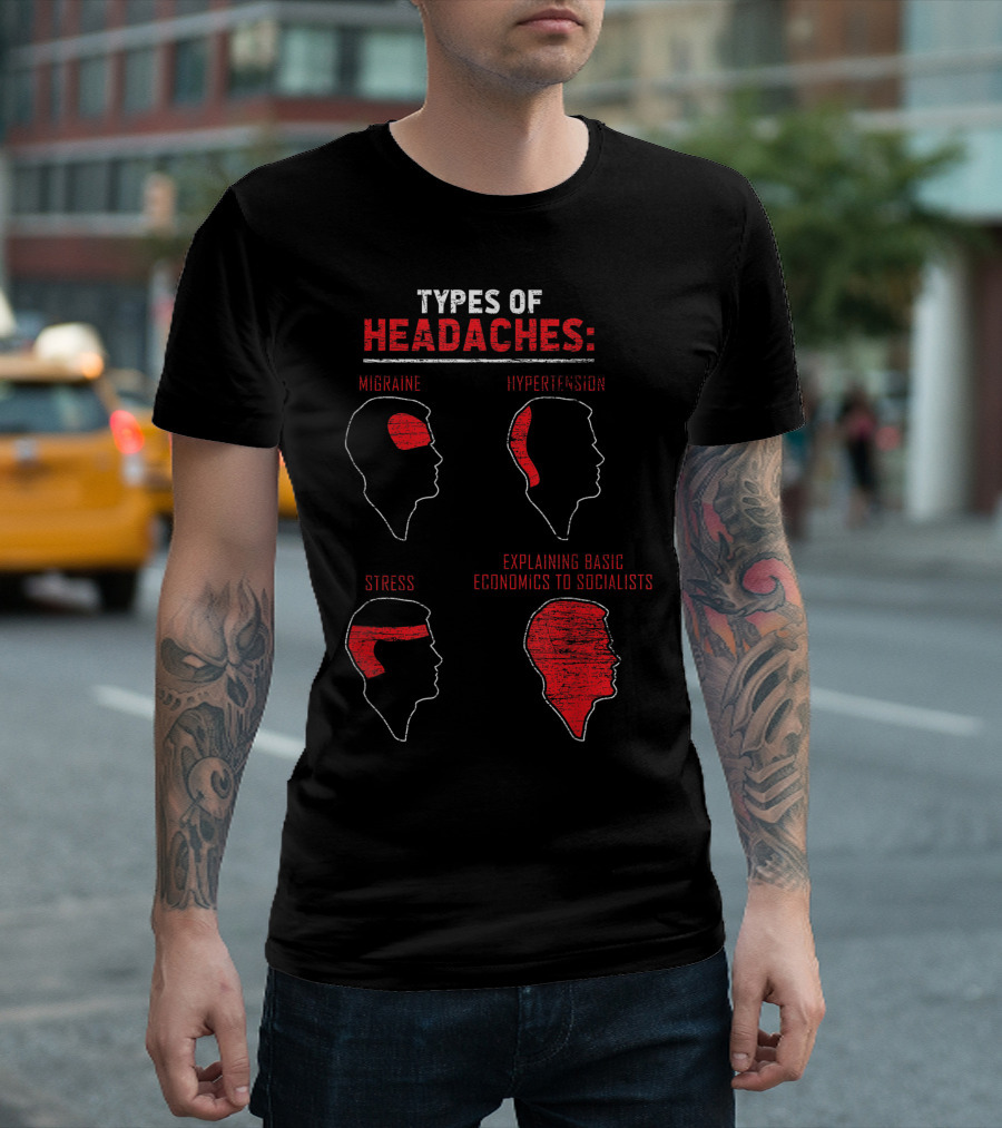Types Of Headaches Migraine Hypertension Stress Explaining Basic Economics To Socialists T-Shirt