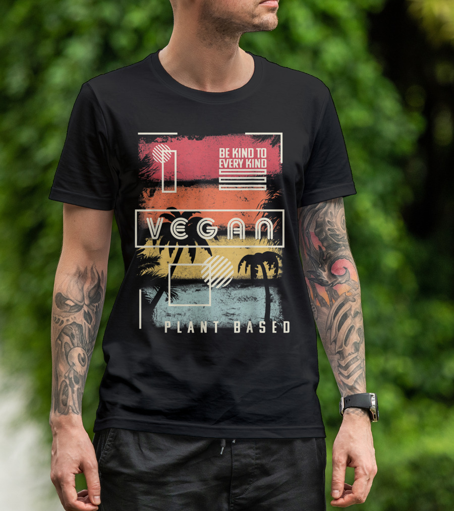 Vegan Be Kind To Every Kind Plant Based Tropical Sunset T-Shirt