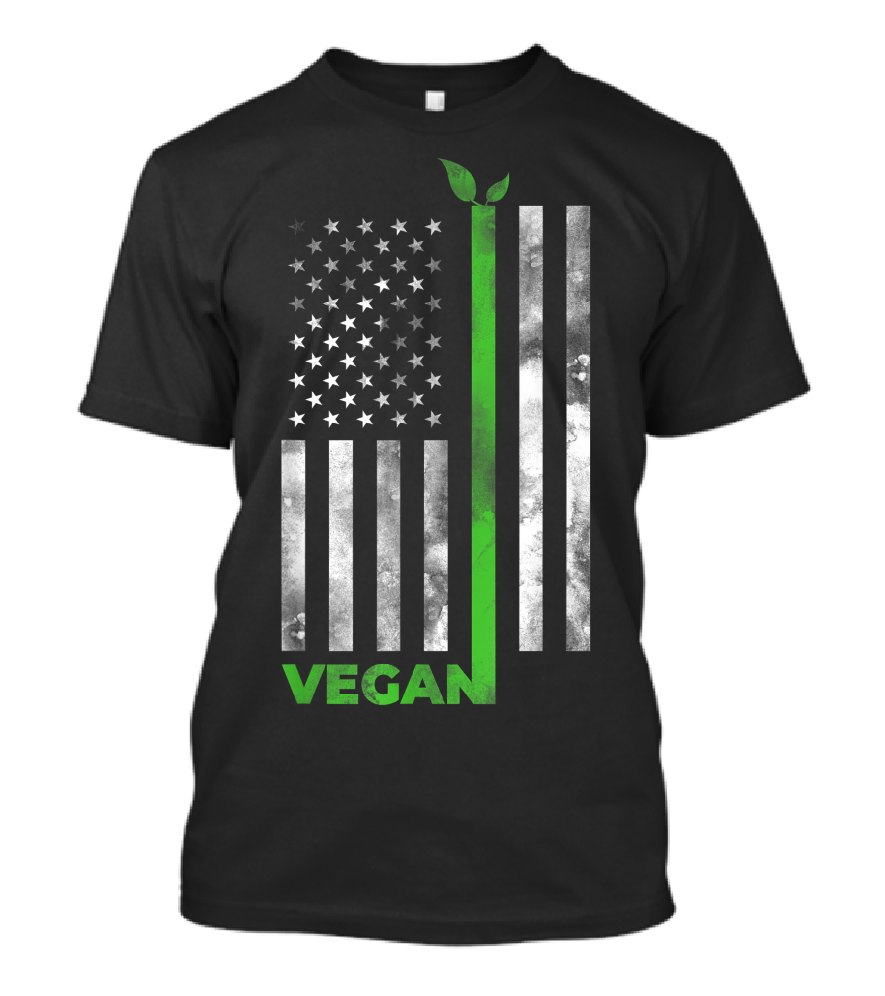 Vegan American Flag With Green Plant Stripe For USA Vegetarian Farming T-Shirt