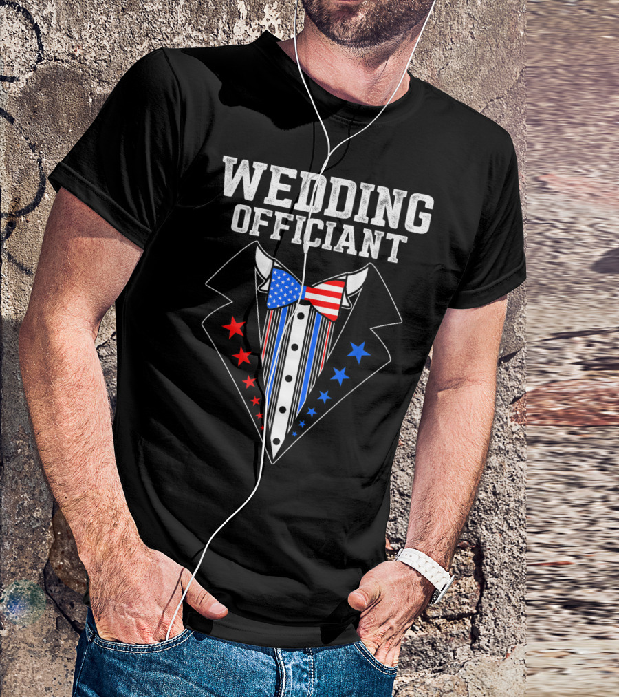 Wedding Officiant American Flag Bow Tie Tuxedo T-Shirt
