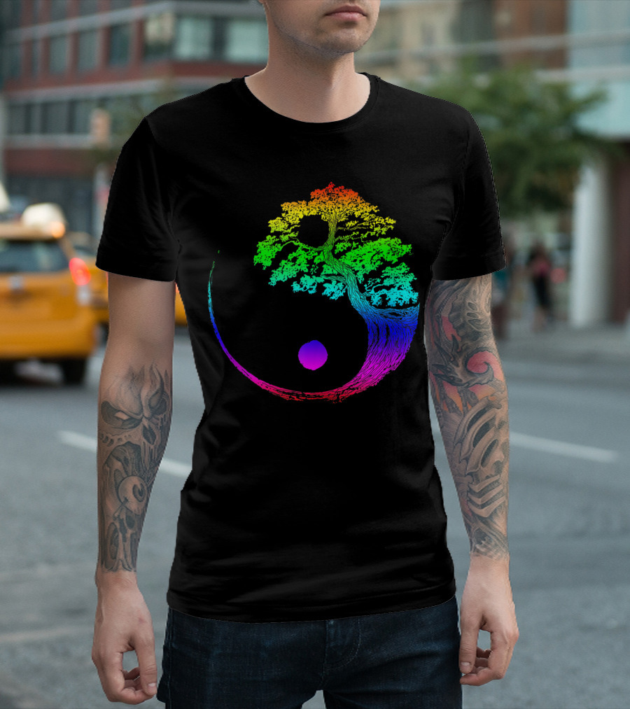 Yin Yang Rainbow Bonsai Tree Japanese Zen Buddhist T-Shirt