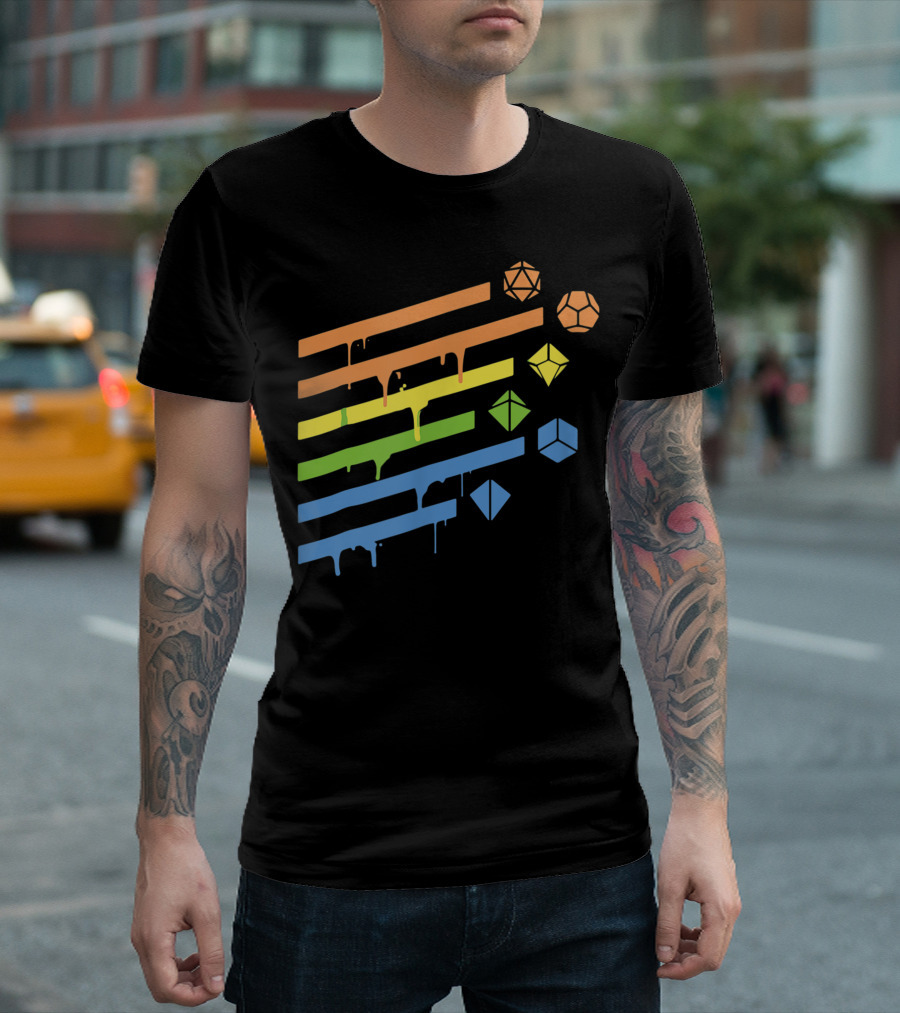 Polyhedral Dice Set Minimalist Dripping Colors D20 Collector T-Shirt