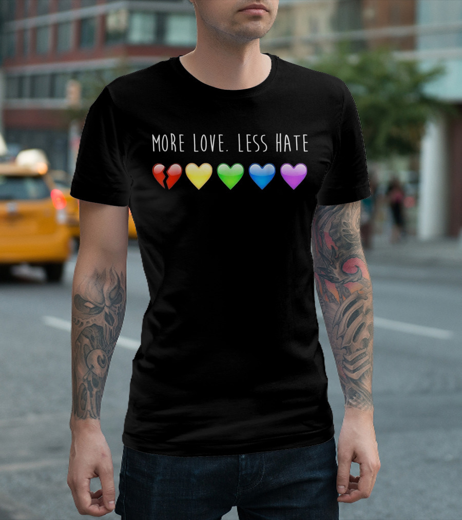 More Love Less Hate Heart Emojis Rainbow Colors T-Shirt