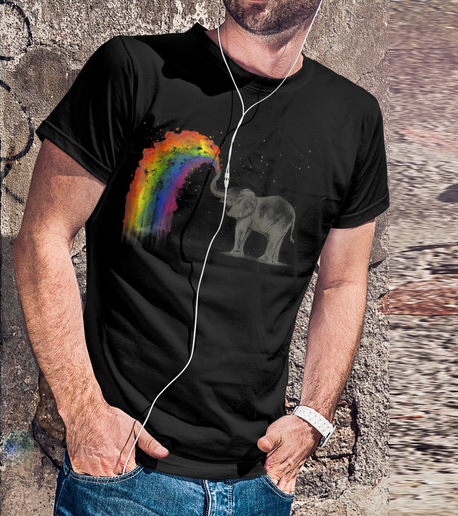 Elephant Spraying Rainbow Baby Elephant Watercolor I9 Colorful Fantasy Animals T-Shirt