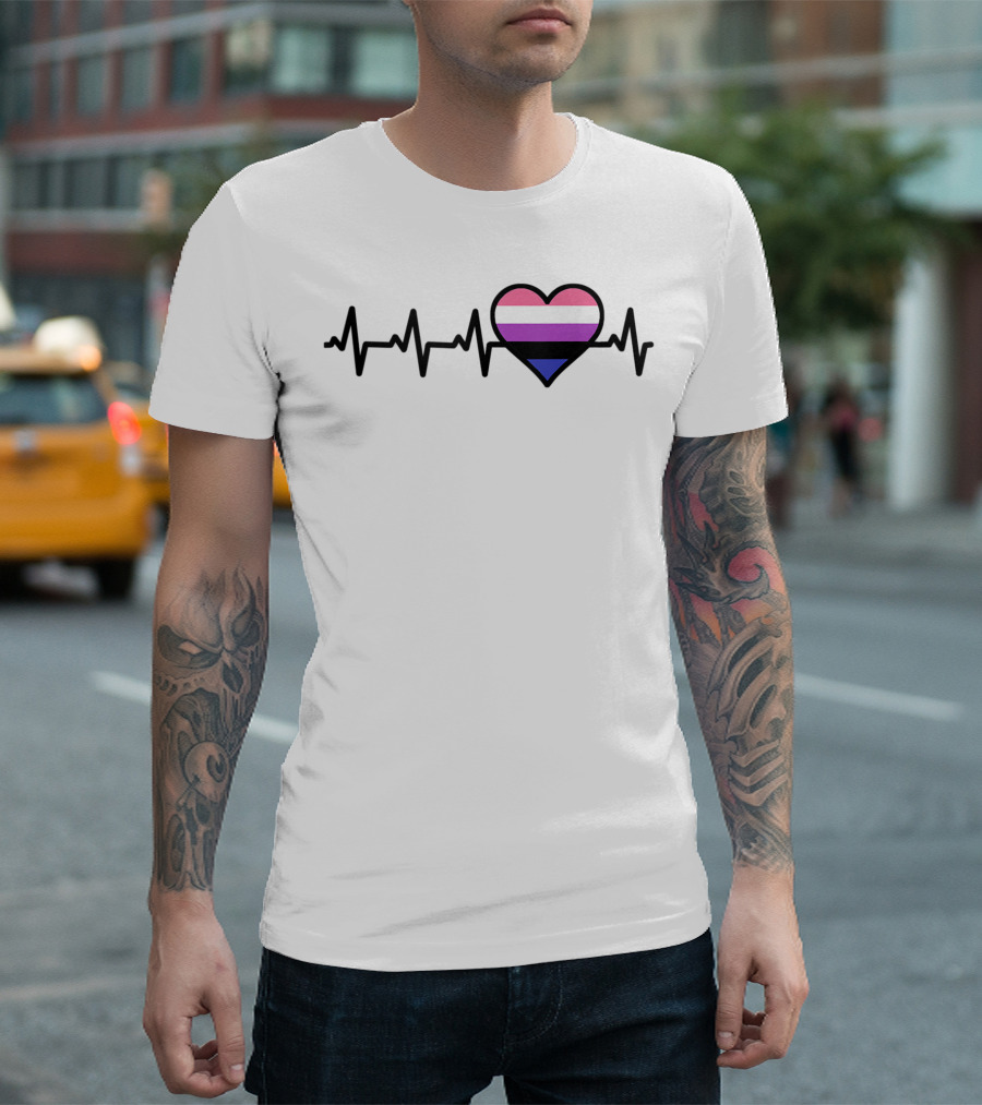 Genderfluid Nonbinary Heartbeat Queer Pride T-Shirt