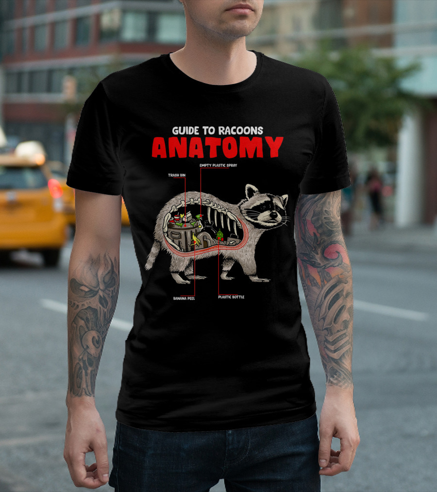 Guide to Racoons Anatomy Trash Bin Banana Peel Plastic Bottle Empty Plastic Spray T-Shirt