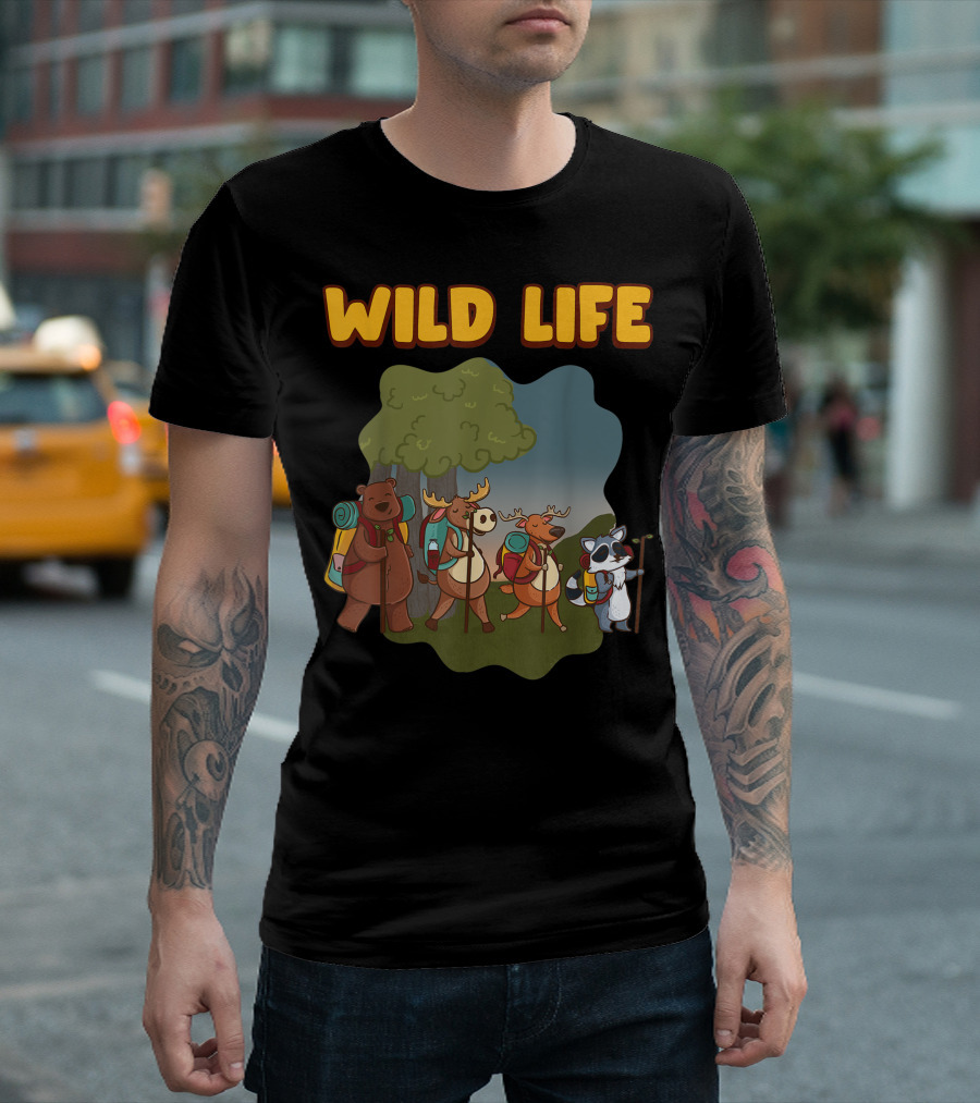 Wildlife Deer Moose Raccoon Bear Hikers Adventure T-Shirt