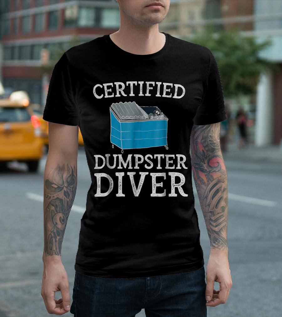 Certified Dumpster Diver Trashy Raccoon In Blue Bin T-Shirt