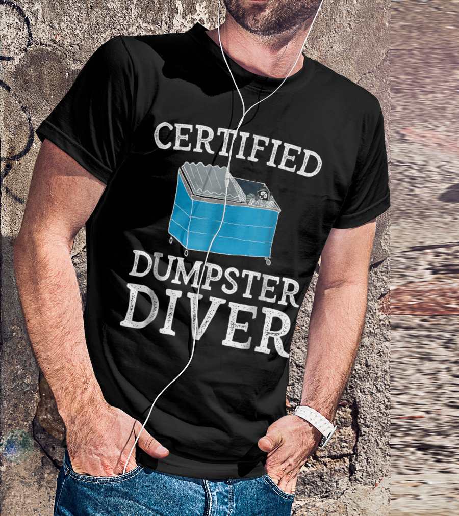 Certified Dumpster Diver Trashy Raccoon In Blue Bin T-Shirt