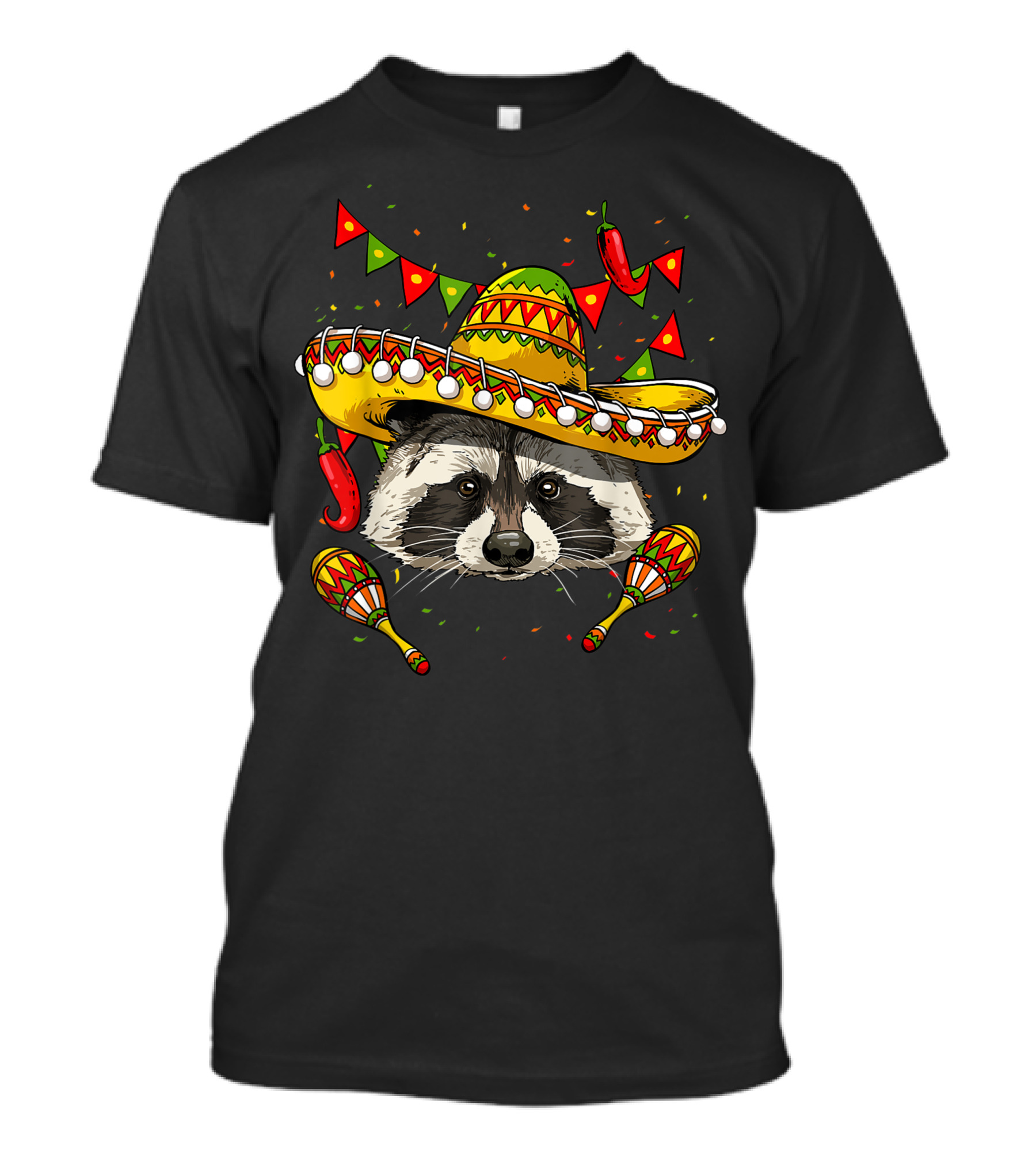 Cinco De Mayo Mexican Sombrero Raccoon With Maracas And Peppers T-Shirt