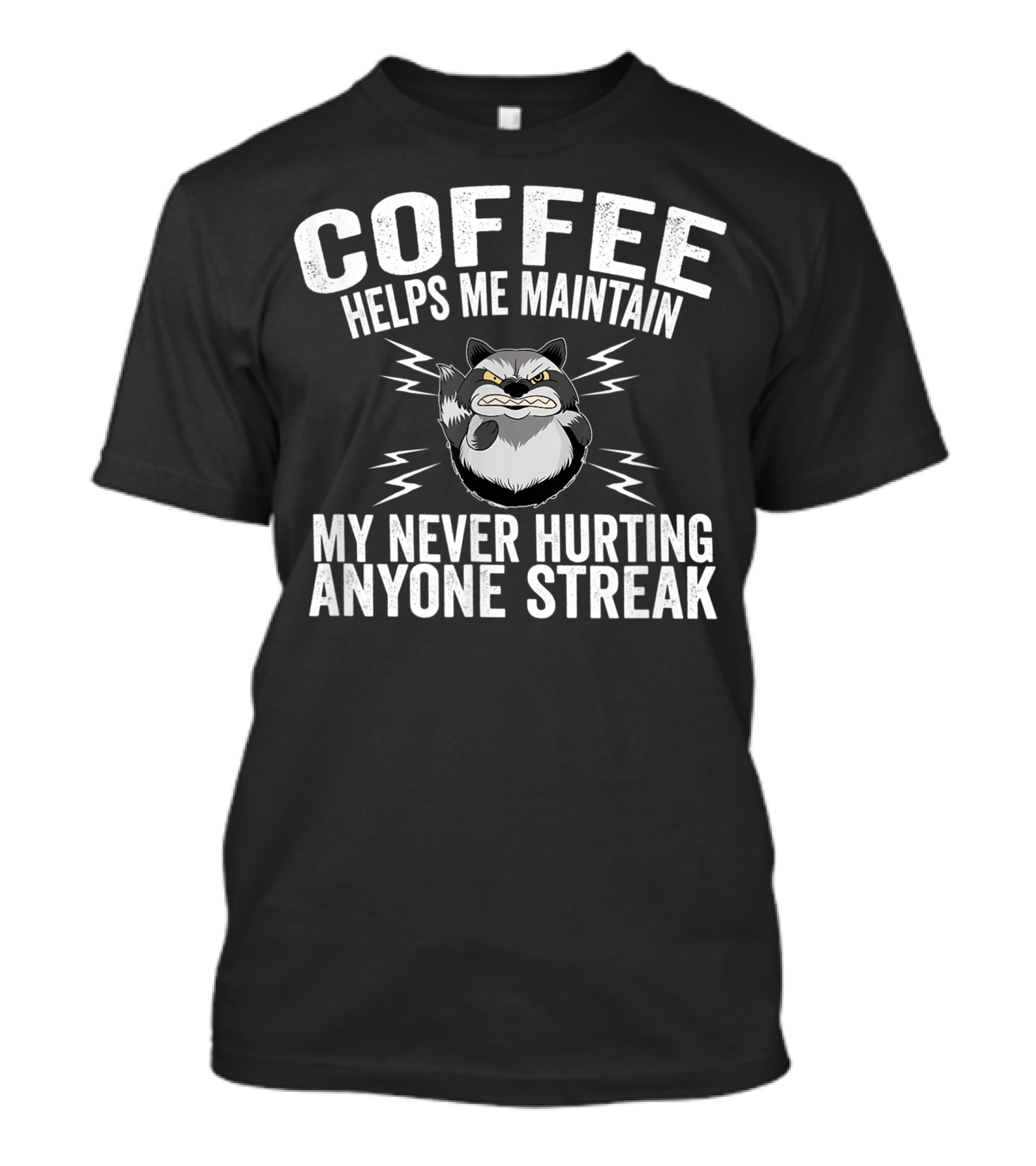 Coffee Helps Me Maintain My Never Hurting Anyone Streak Raccoon T-Shirt