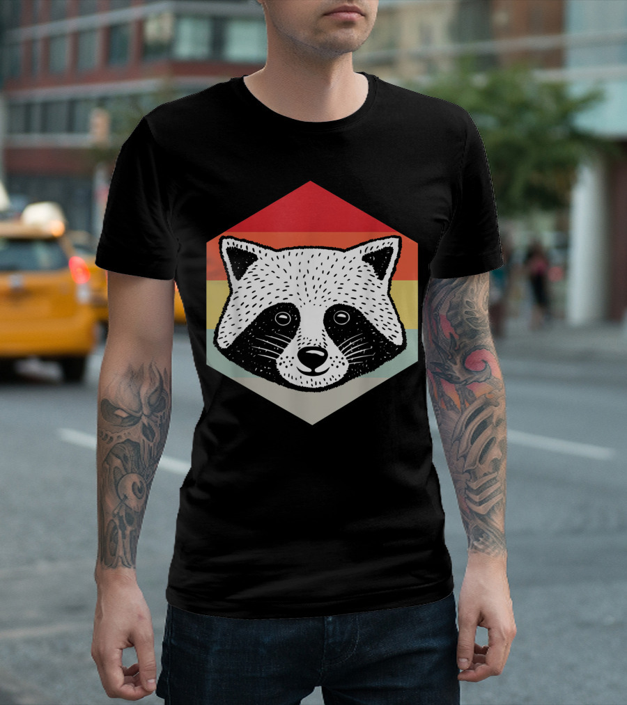 Colorful Cute Adorable Racoon Animal Rainbow Hexagon T-Shirt