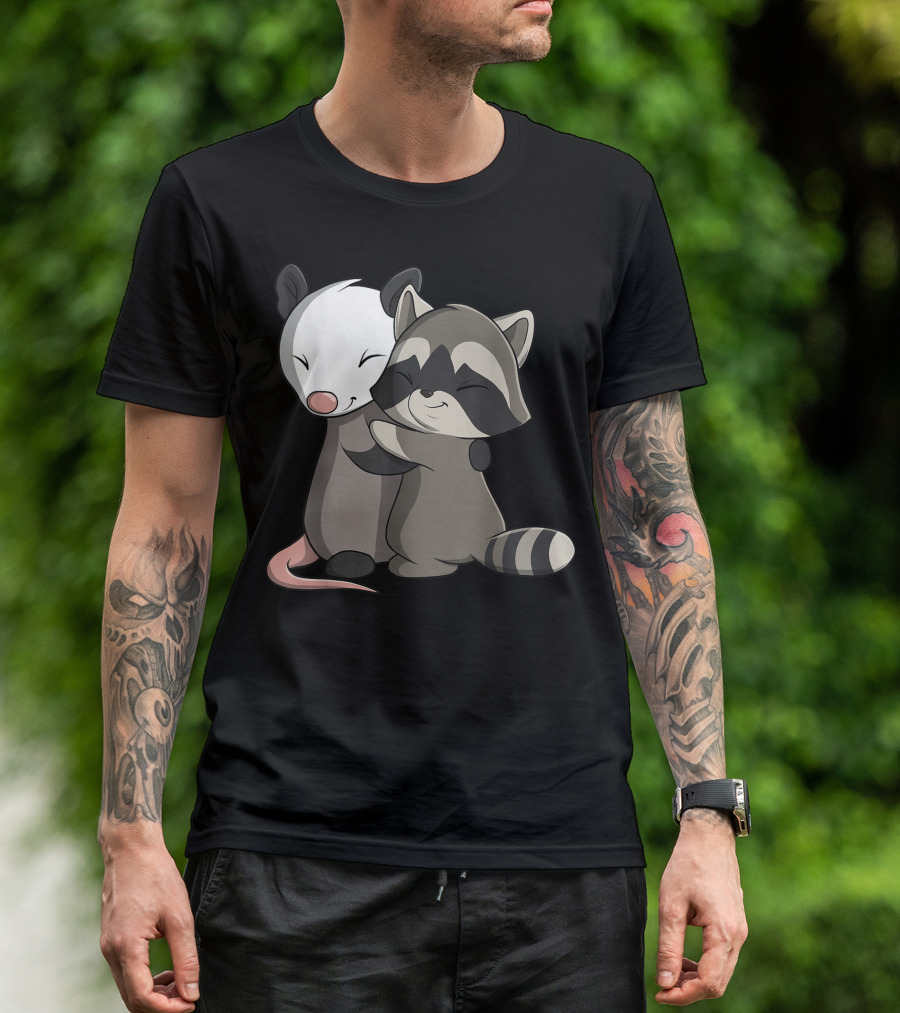 Cute Kawaii Raccoon Embracing Opossum T-Shirt