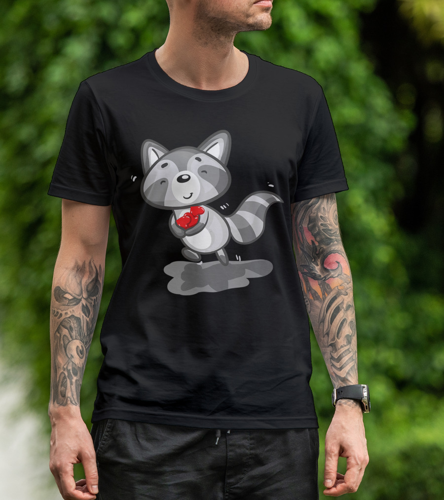 Cute Raccoon Holding Heart Valentine's Day T-Shirt