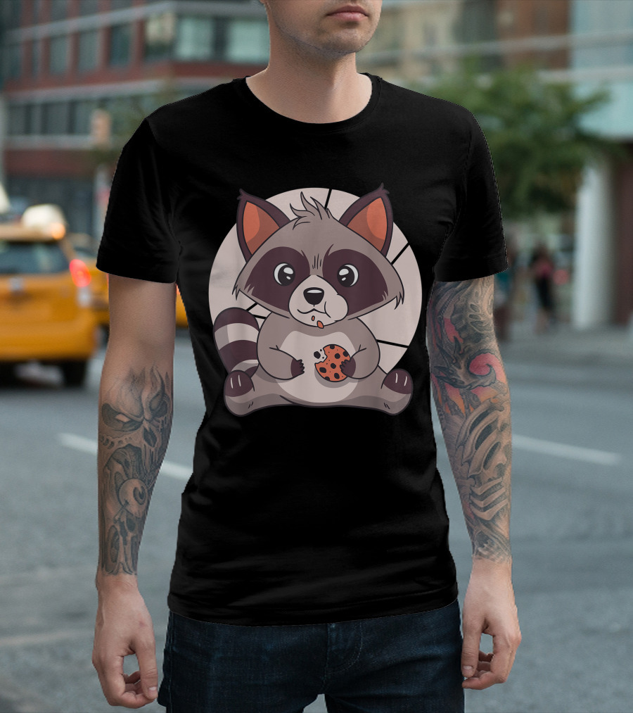 Dining Raccoon Cartoon Enjoys Cookie Racoon Love T-Shirt