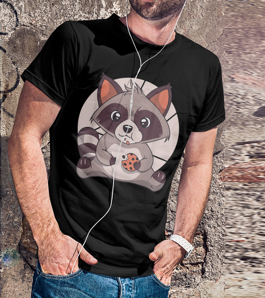 Dining Raccoon Cartoon Enjoys Cookie Racoon Love T-Shirt