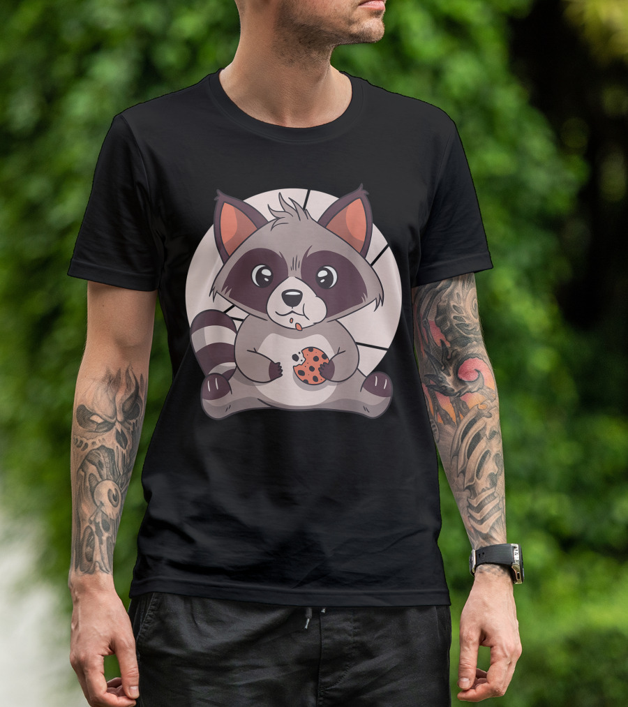 Dining Raccoon Cartoon Enjoys Cookie Racoon Love T-Shirt