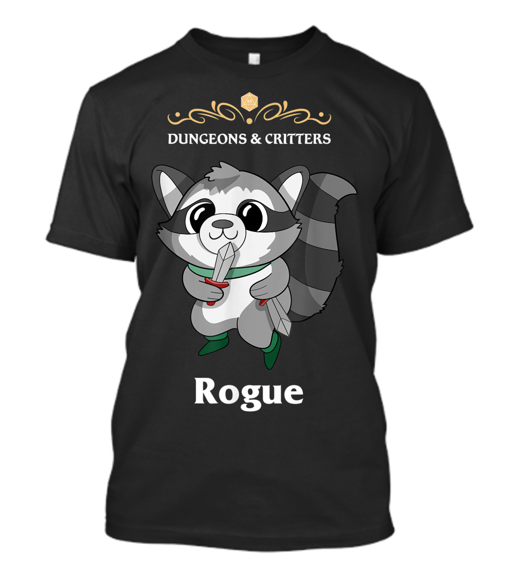 Dungeons And Critters Raccoon Rogue RPG D20 Fantasy Gamers T-Shirt